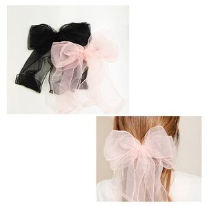 Set of 2 Hair Bows Pink & Black New